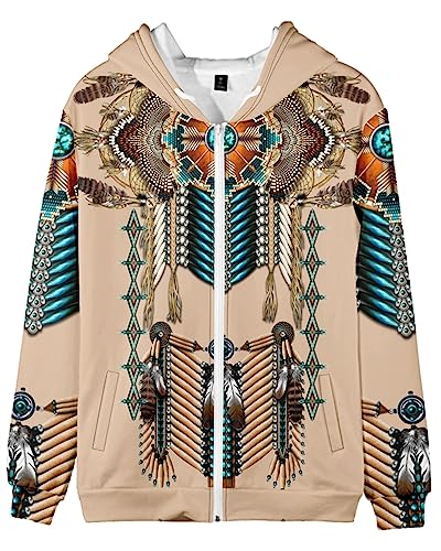 SIAOMA Native American Indians Hoodie Unisex 3D Print Hooded Coat Native American Zip Up Jacket