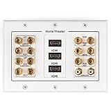 TNP Home Theater Wall Plate - 3-Gang 7.2 Surround Sound Distribution w/Premium Gold Plated Copper...