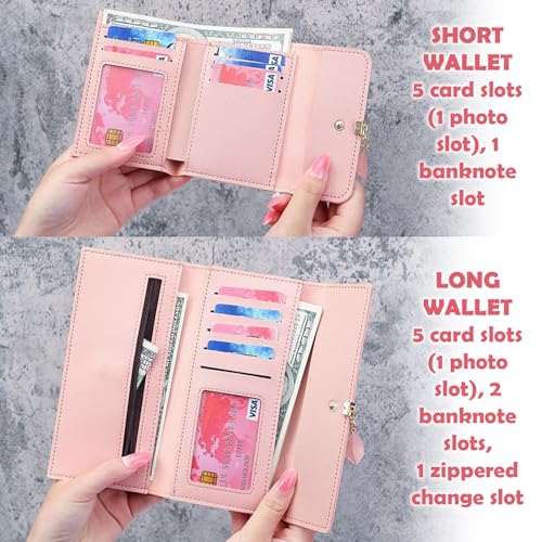 BDSHUNBF 2 Pcs Purses for Women, Ladies Leaf Pendant Coin Long Small Purse with Multiple Card Slots and ID Window Card Holder, Bifold Card Holder Small Purse with Zipper Coin Pocket - Image 4
