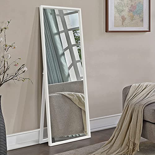 Image of NeuType 59 inchx20 inch Full Length Mirror with Standing Holder - Floor or Wall Mount Body Mirror for Bedroom Dressing - Hanging, Leaning Against Wall - White MDF Frame