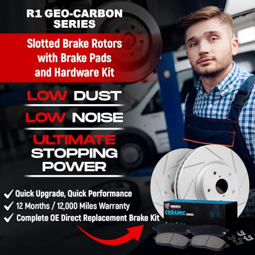 Image of R1 Concepts Front Brake Kit Fits 2018-2022 Hyundai Kona; 2019-2022 Kia Forte; 2020-2021 Kia Forte5; 2021-2022 Kia Seltos; 2014-2019 Kia Soul| Ceramic Pads, Slotted Rotors| Hardware| 11.0 inch Front