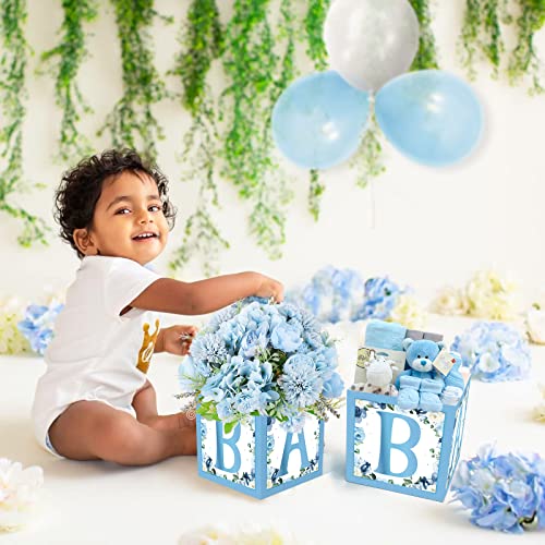 Levfla Floral Blue Baby Centerpiece Blove Flower Boxes Party Arrangement Favor Block Holder Baby Shower Gender Reveal Table Display Boy B-Day Decoration Ideas Without Flowers Set Of 4 #TOP2