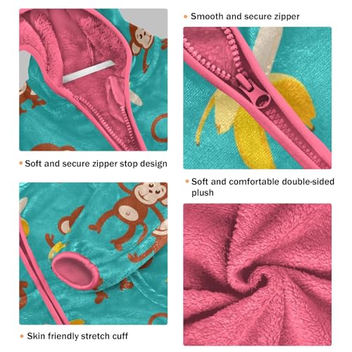 OTVEE Cartoon Monkey Banana Kids Hoodie Jacket Fall Spring Full Zip Warm Outwear Coat3