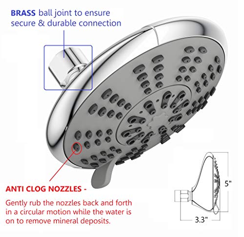 Ana Bath 5-Inch Anti-Clog High Pressure 3-Way Large Dual Shower Head With Handheld Spray - 5-Spray Setting/Brass Connector/5 Ft Stainless Steel Hose/All Chrome (Ss5450Ccp) #TOP2