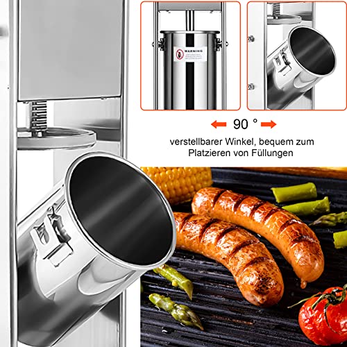 Lospitch Wurstfüllmaschine aus Edelstahl (7 L) mit Fülltrichter und 4 Füllungstrichtern, Vertikaler Wurstfüller… – Bild 3