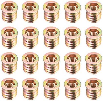 sourcing map Wood Furniture M6x15mm Threaded Insert Nuts Interface Hex Socket Drive 20pcs