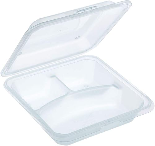 Miniatura 2 de HUBERT Contenedor reutilizable para llevar con 3 compartimentos de polipropileno, 9 pulgadas de largo x 9 pulgadas de ancho x 3 18 pulgadas de alto