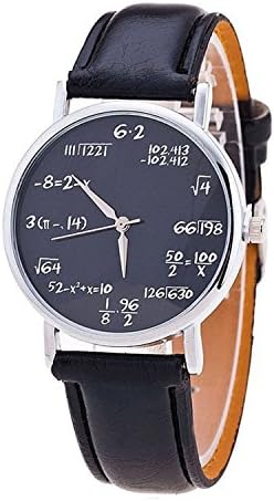 Women Men Math Formula Equation Dial Leather Quartz Watch Student Watches (black), Black, Quartz Watch