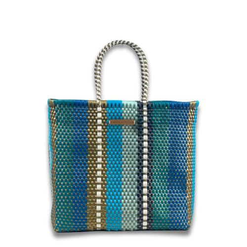 Image of MARIA VICTORIA Handwoven Plastic Mexican Tote Bag Large For Women, Waterproof, Lightweight, Multi-Color Design, Perfect for the Beach, Shopping, and Everyday Use, Billy Jeans Large