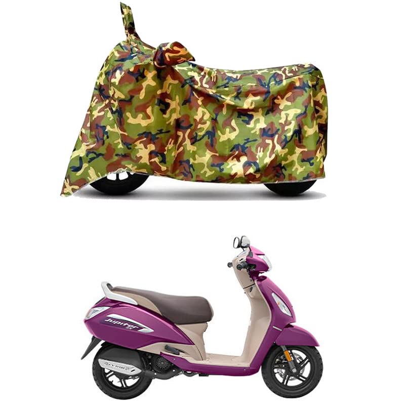 Image of Waterproof 100% PVC Coated Bike Scooty Two Wheeler Body Cover Compatible for TVS Jupiter ZX Disc /UV-Rays /Heat Protection /Birds Dropping /Scratchproof /Dust Proof [6X6 Jungle Print]