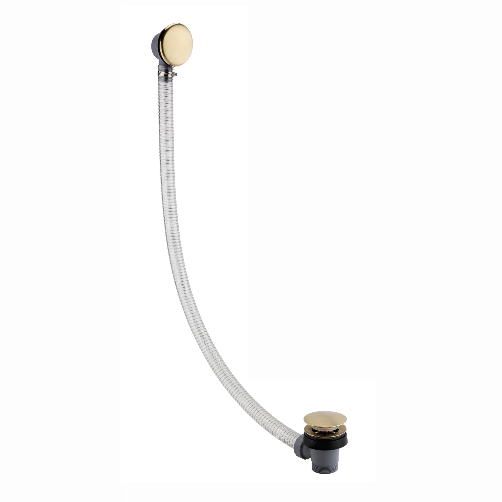 Enki Brushed Brass W66, 1.5 Inch Sprung Bath Waste & Overflow, 1.5 Inch Pop Up Waste Connection, Modern Design, Pop Up Bath Plug Waste, Easy Clean, Easy To Install Bath Waste Kit, Fixings