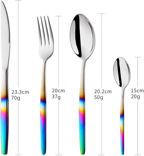 Miniatura 6 de Buyer Star - Juego de cubiertos (20 piezas, acero inoxidable, cubiertos para 5 platos, vajilla dorada, con caja de regalo, acabado espejo)