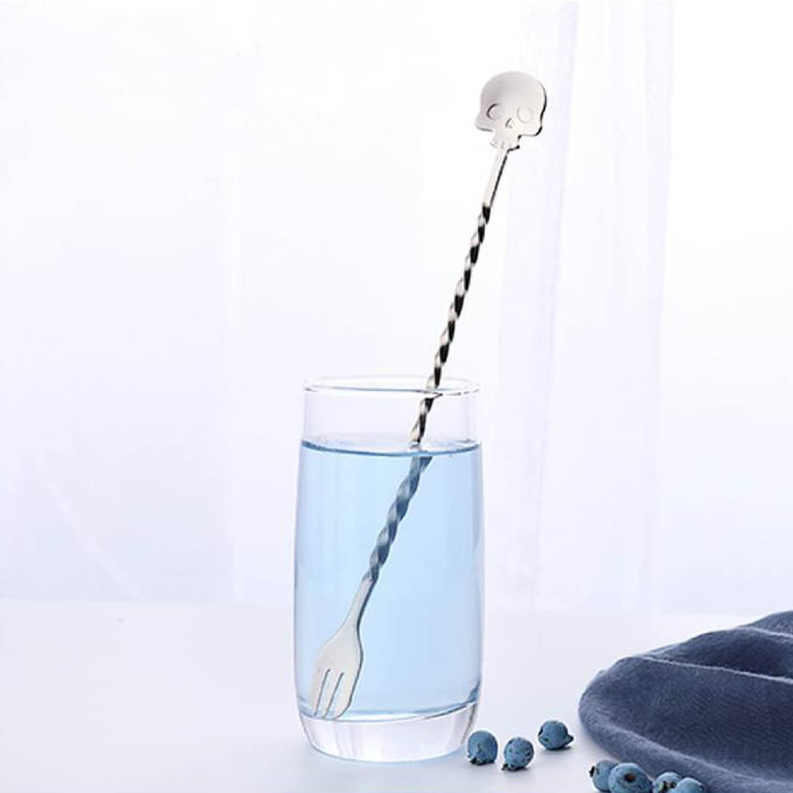 2 cucharas de barra de calavera y tenedor con patrón espirial, mango largo de 9.8 pulgadas, cuchara coctelera de acero inoxidable 18/10 para coctelera para camarero de Halloween 6