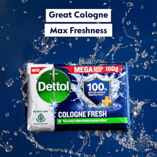 Image of Dettol Cologne Fresh Bathing Soap Bar with 12hr Freshness 150g Pack of 8, (1200gm)