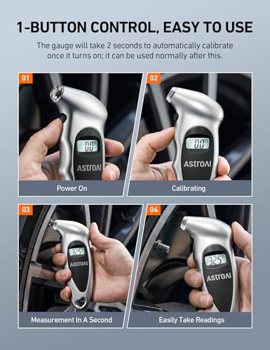 Image of AstroAI Digital Tire Pressure Gauge 0-150PSI, Accurate in 0.1 Increments, Tire Gauge with Backlit LCD and Presta Valve Adaptor, 4 Units of Measurement for Car Truck Bicycle, Silver 1Pack