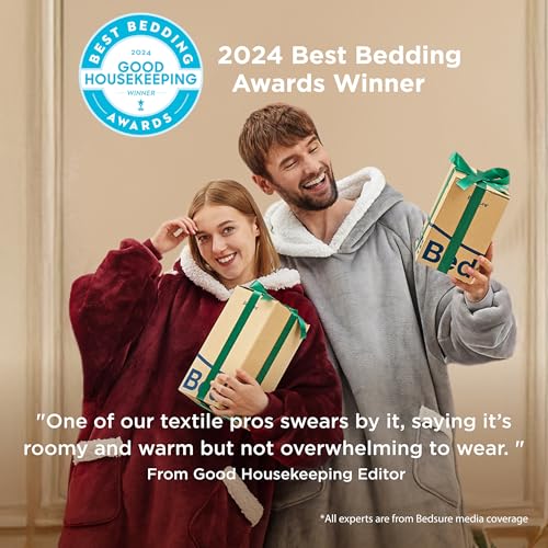 Bedsure Blanket Hoodie, Wearable Blanket for Adults & Kids as Gifts for Women Men, Birthday Gifts for Women Mom Girl Sherpa Oversized Hoodie, Burgundy, Small
