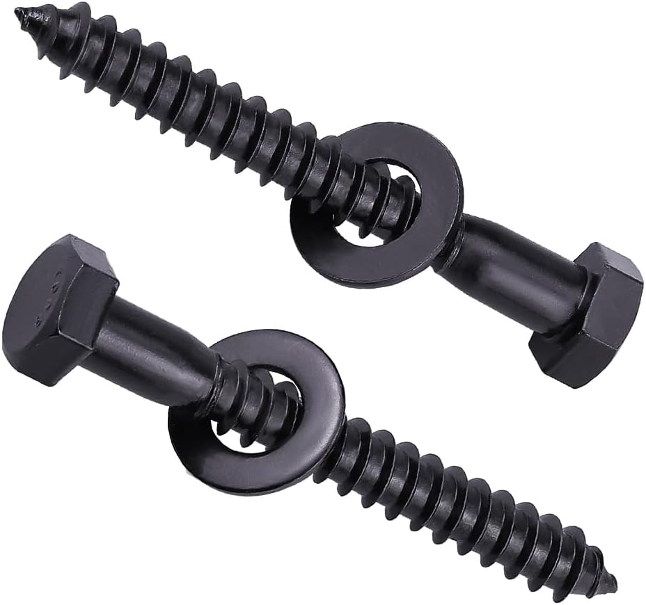 8-Sets 1/2 x 3 Hex Lag Screws and 1/2" ID Flat Washers, 304 Stainless Steel 18/8, Black Coated, Heavy Duty Wood Screws for Deck/Fence/Floor, by AOESIN