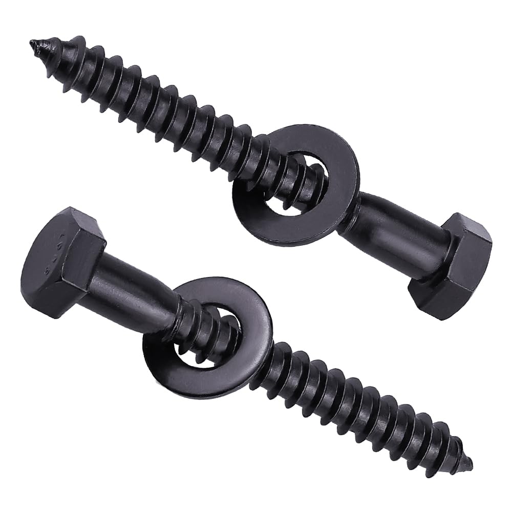 8-Sets 1/2 x 3 Hex Lag Screws and 1/2" ID Flat Washers, 304 Stainless Steel 18/8, Black Coated, Heavy Duty Wood Screws for Deck/Fence/Floor, by AOESIN