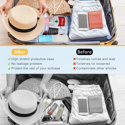 Image of MAYCREATE 4Pcs Travel Bottles Cover Cap Sleeves High Elastic Silicone Bottle Cover Leak-Proof Sleeves for Toiletries Travel Bottle Close-Fit Cap Compatible with Most Travel Containers