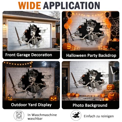 GORDITA Halloween Garage Door Cover 16 x 7 FT, Skeleton Breaking Wall - image 8