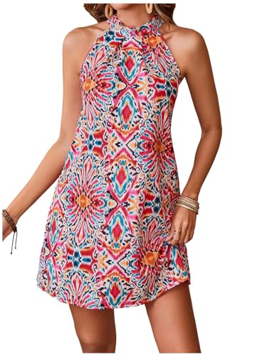 Image of Floerns Women's Sleeveless Floral Print Sundress Halter Neck A Line Short Dress