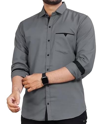 CB-COLEBROOK Men Regular Fit Solid Spread Collar Casual Shirt (XX-Large, Cadet Grey)