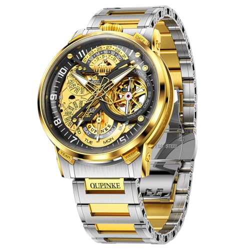 Image of OLEVS Automatic Men Watch Self Winding Mechanical Moon Phase Business Luxury Diamond Dress Stainless Steel Waterproof Luminous Mens Wrist Watch