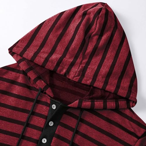 Xiaojmake Mens Short Sleeve Hoodie Striped Casual Drawstring Athletic Workout Fashion Pullover Button Up Hooded Henley Shirt3