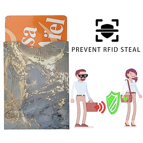10 PCS RFID Blocking Sleeves, Credit Card Holder for Women Men Protect Cards Identity from Electronic Theft Travel Case Set (Marble Style4