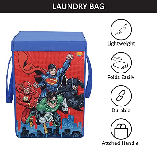 Image of PrettyKrafts 75 L Non Woven SuperMan Rectangular Foldable Large Laundry Bag /Basket With Lid & Handles, Freestanding Clothes Storage Organizer for Bedroom (36x36x53cm, Blue, Set of 1)