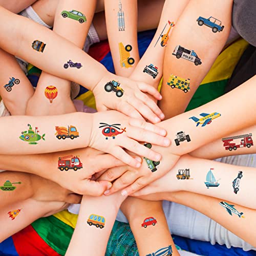 128 Pcs Cars Trucks Temporary Tattoos For Boys Construction Fake Waterproof Tattoo Stickers Party Favors Supplies No Repeat #TOP6