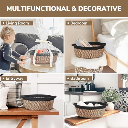 Image of CHICVITA Small Wicker Basket with Bags & Ribbon for Gifts, Black & Jute