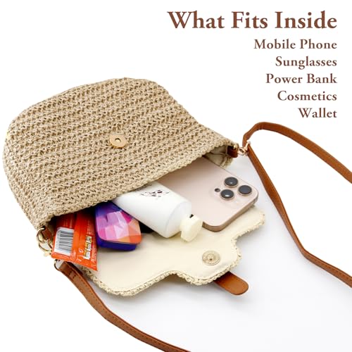 Straw Crossbody Bag for Women - Small Summer Beach Bag Boho Handmade Woven Shoulder Handbag Purse for Vacation 20254