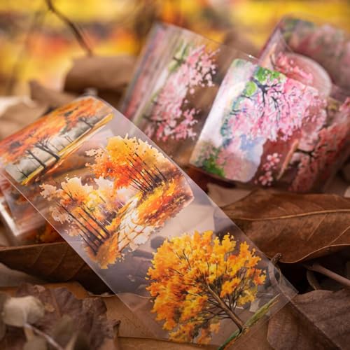 Image of Scrapbook Nature Stickers Set,6 Rolls PET Plant Tape Stickers for Journaling,Forest Washi Tape for Junk Journal Supplies,Scrapbooking,DIY Craft,Photo Frame(Forest)