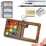 Tobios Watercolor Kit for Beginners, 24 Color Portable Watercolor Paint Set with Walnut Wood Palette, Water Brush & Sketchbook, Compact Travel Art Supplies for Artists, beginner & Painters