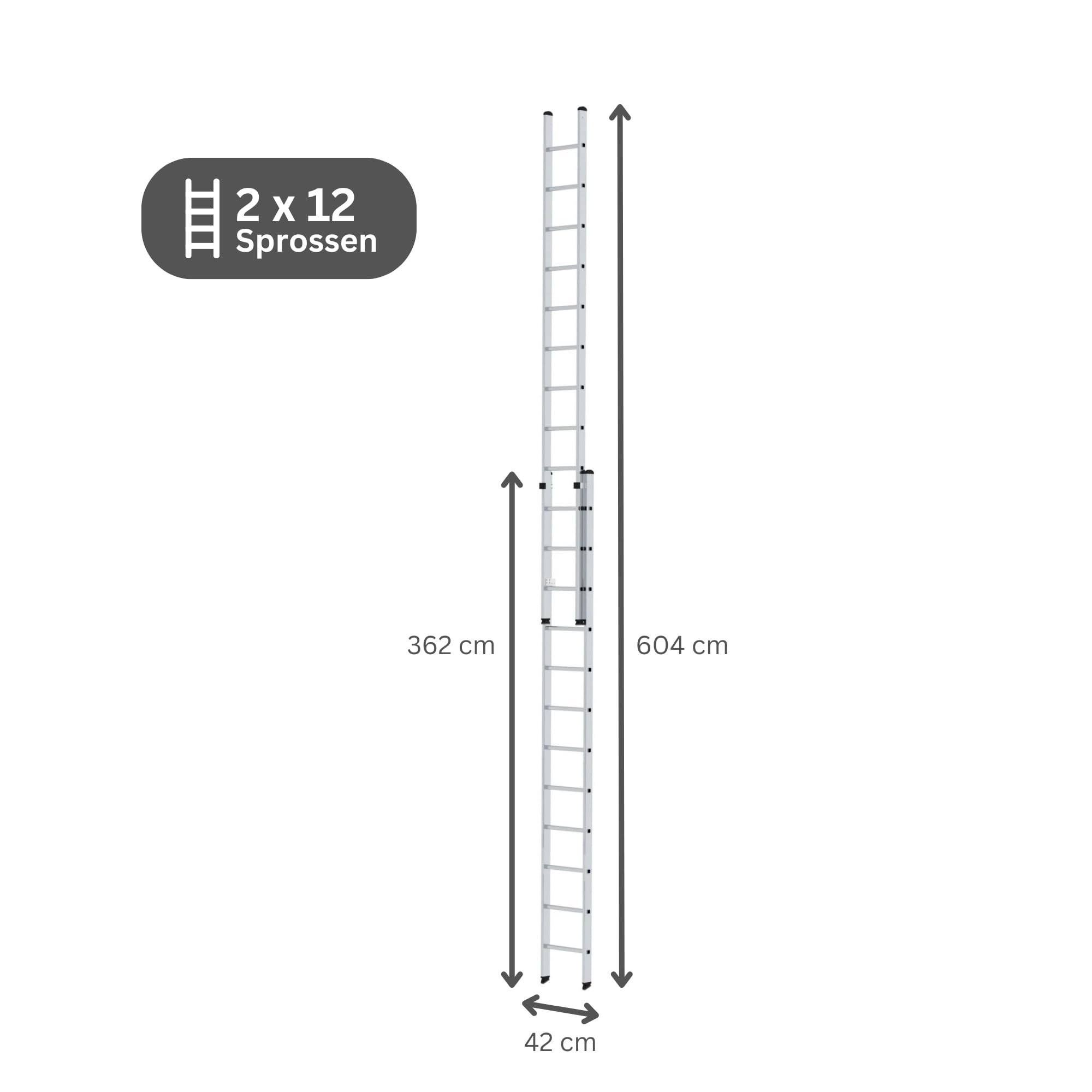 PROREGAL Sprossen-Schiebeleiter 2-teilig ohne Traverse 2x12 Sprossen | Leiter, Teleskopleiter, Trittleiter, Bockleiter, Sprossen-Doppelleiter