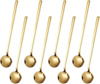 Cucchiaio Rotondo Dorato,8 Cucchiaini Da Caffè a Manico Lungo,Mini cucchiaio da 13 cmper caffè,Adatto Per Caffè,Zucchero,Dessert,Gelato,Zuppa