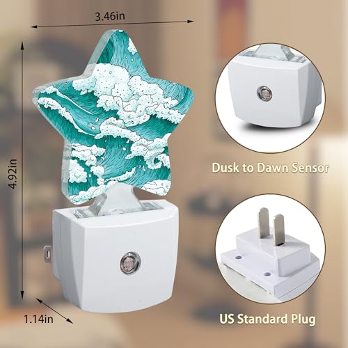 Image of Ocean Waves Night Light Plug-in Dusk to Dawn Smart Sensor White Led Nightlight for Bedroom Bathroom Kitchen Hallway Stairs Energy Efficient Decor Desk Lamp