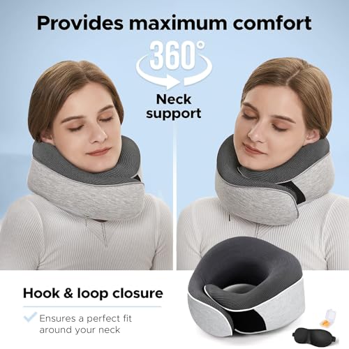 Image of Travel Neck Pillow, Best Memory Foam Airplane Pillow for Headrest, Soft Adjustable Pillow for Airplane, Car and Home, Recliner (Grey1)