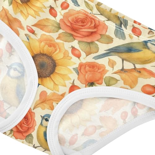 Joisal Watercolor Birds Sunflowers Beige Panties for Girl Toddlers Underwear Floral Cotton Personalized Briefs Underpants 2t4