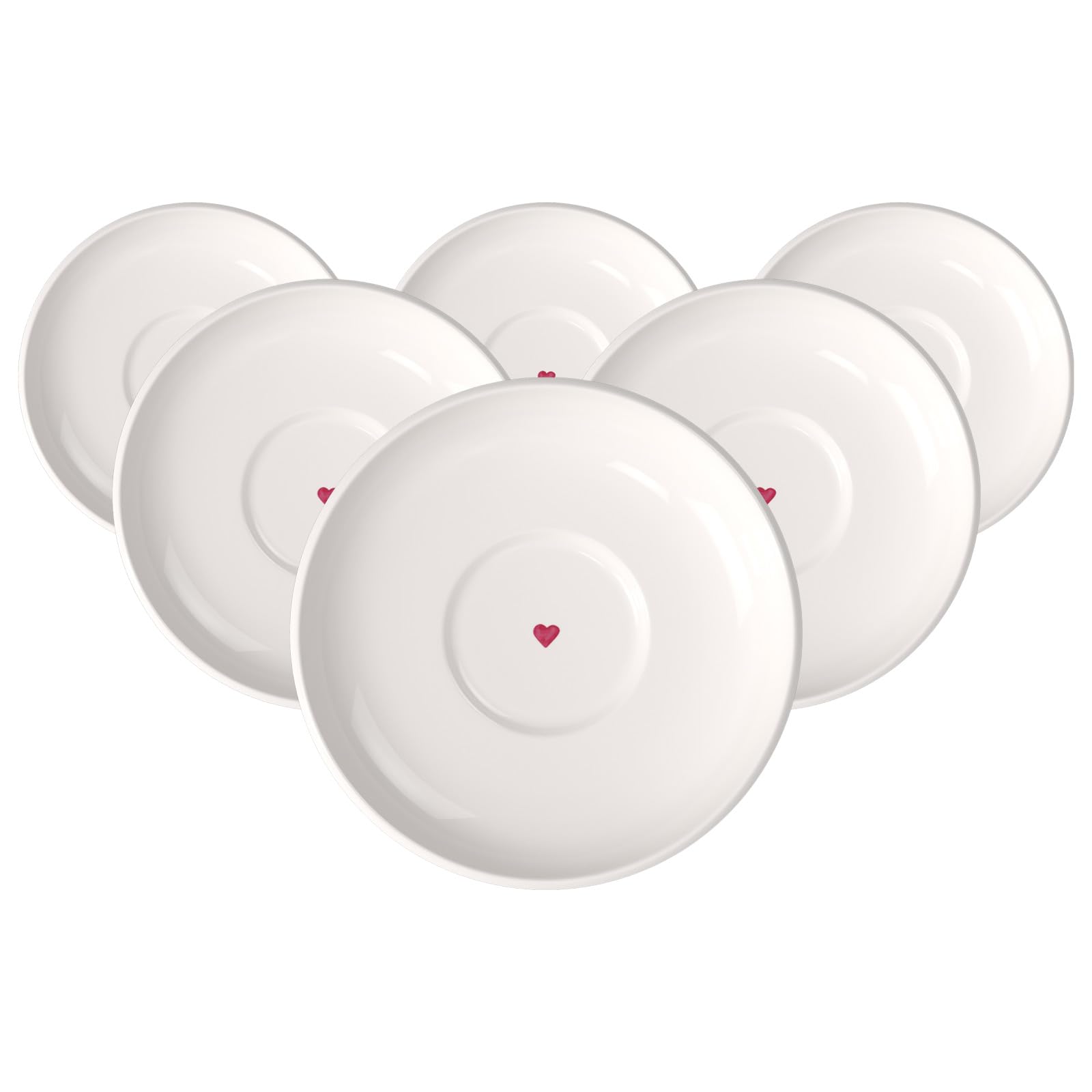 like. by Villeroy & Boch – With Love Espressountertassen 6er Set, Maße: ca. 12 x 12 x 2,5 cm, Weiß mit rotem Aquarelldekor, Spülmaschinenfest & Mikrowellensicher, Herzmotiv, Kaffeeuntertasse, Premium