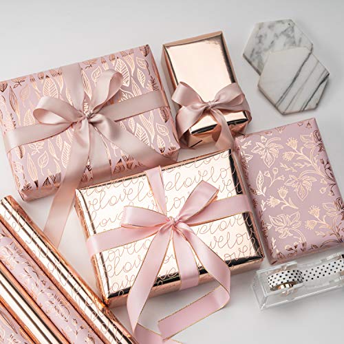 RUSPEPA Gift Wrapping Paper Roll - Rose Gold en Pink Set - 4 rollen - 76cm X 305cm per rol - Afbeelding 3