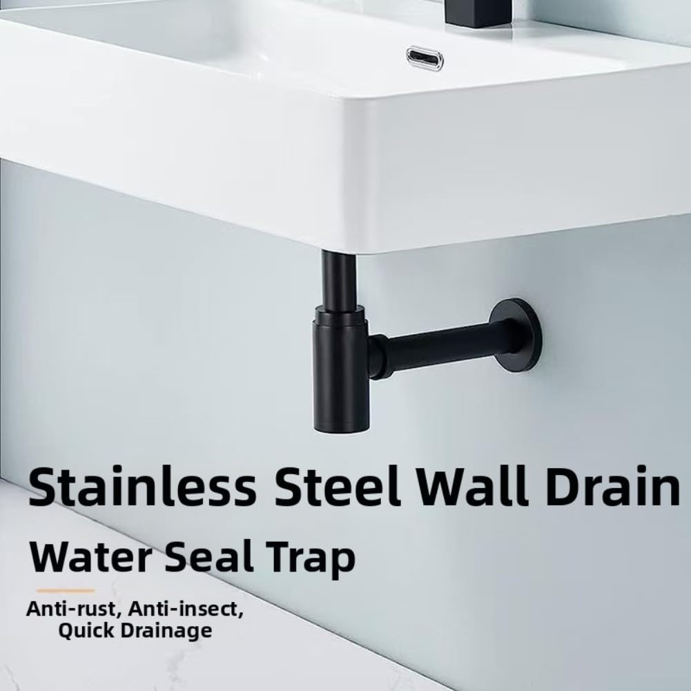 Tubo di scarico del lavandino, sifone da parete in acciaio inox con design facile da pulire, per lavabo e cucina, facile da installare (argento)