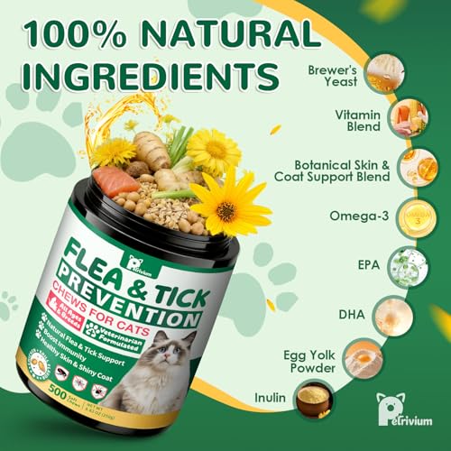 Flea and Tick Prevention for Cats, 500 Cat Flea Treatment, Natural Oral Flea Treatment for Cаts with Vitamins - Supports Skin & Coat, Digestive Health for All Breeds & Ages, Chicken Flavor - Image 6