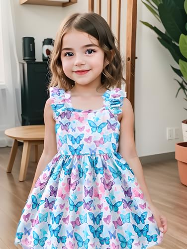 Girls Summer Dresses Unicorn Cotton Ruffle Sleeve Tiered Swing A-Line Dress Cute Midi Casual Sundress for Toddler Kids2