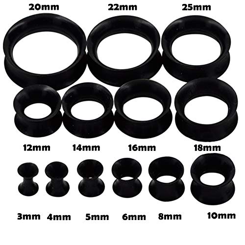Qmcandy 1 Pair Black Thin Silicone Flexible Ear Skin Hollow Tunnels Plugs Earlets Piercing 1/2 Inch #TOP5
