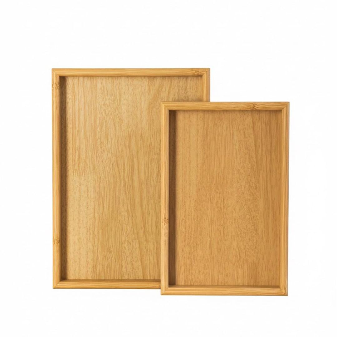 Porsima Pbt-362 Ahşap Tepsi 2li Set Çay Kahve Bambu Sunumu Tepsi Seti