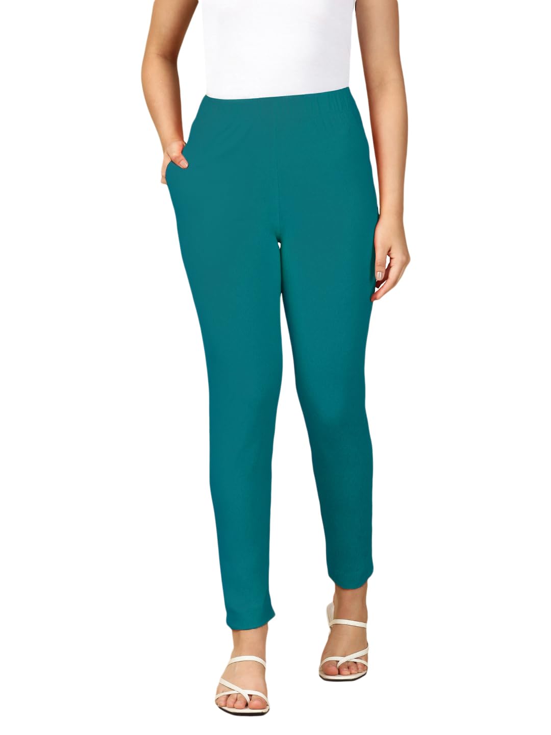 pynk Women's Solid Premium Cotton Lycra Kurtipant with Side Pocket | Elastic Waist Full Length Women Kurtipant | Free Size-picture-11