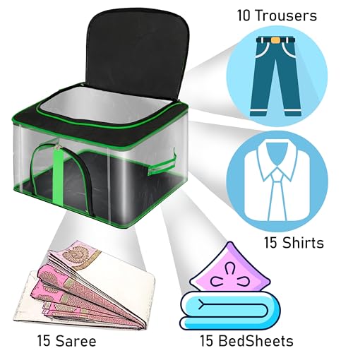 Image of Storite 2 Pack Nylon 33 L PVC Transparent Moisture Proof Storage box for Clothes Closet Wardrobe Organizer for Clothes Saree Bags with Carry Handle (Black, 45 x 30 x 26 cm)