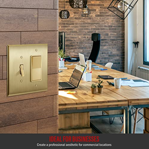 Image of ENERLITES Combination Toggle Switch and Decorator Receptacle Metal Wall Plate, Stainless Steel 201 Outlet Cover, Corrosion-Resistant, Mid-Size 2-Gang 4.88 inch x 4.92 inch, 771131M-BB, Brushed Brass